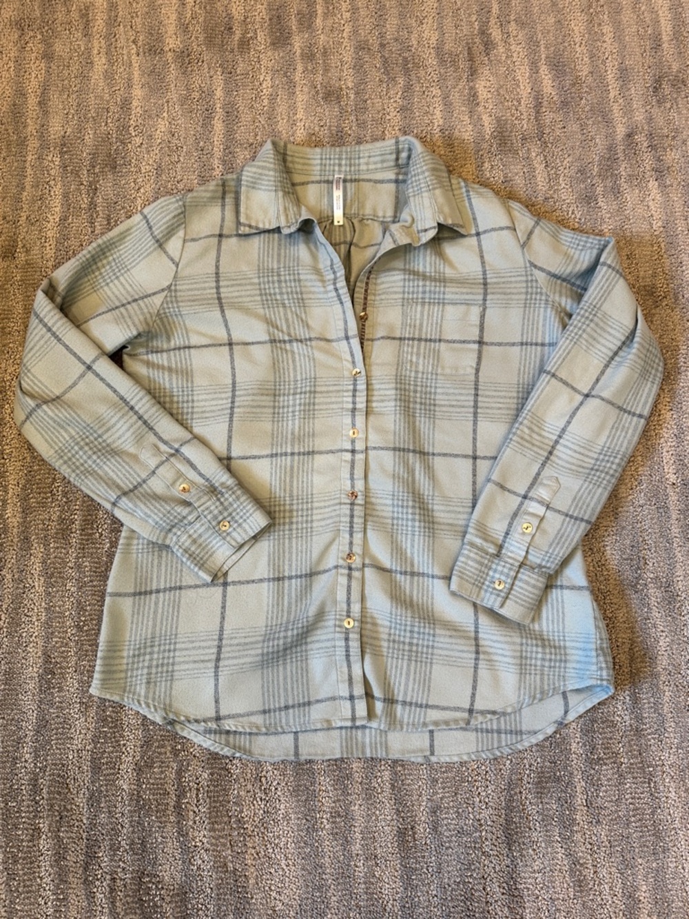 Kuhl Sage and Gray Plaid Flannel Button Shirt
